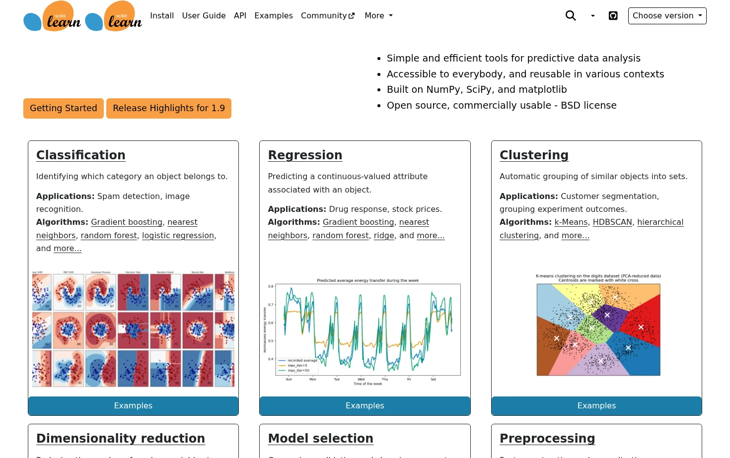 scikit-learn 页面快照